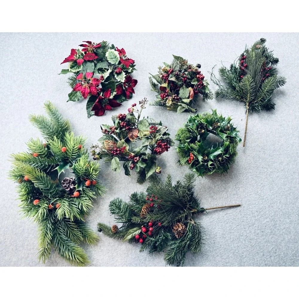 Vintage Lot MCM Plastic Christmas Candle Wreath Rings & Decor -Holly Berries